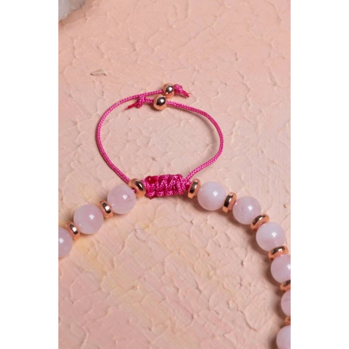 Sertifikalı Pembe Kuvars ,Sitrin Fasetli Doğal Taş Bileklik