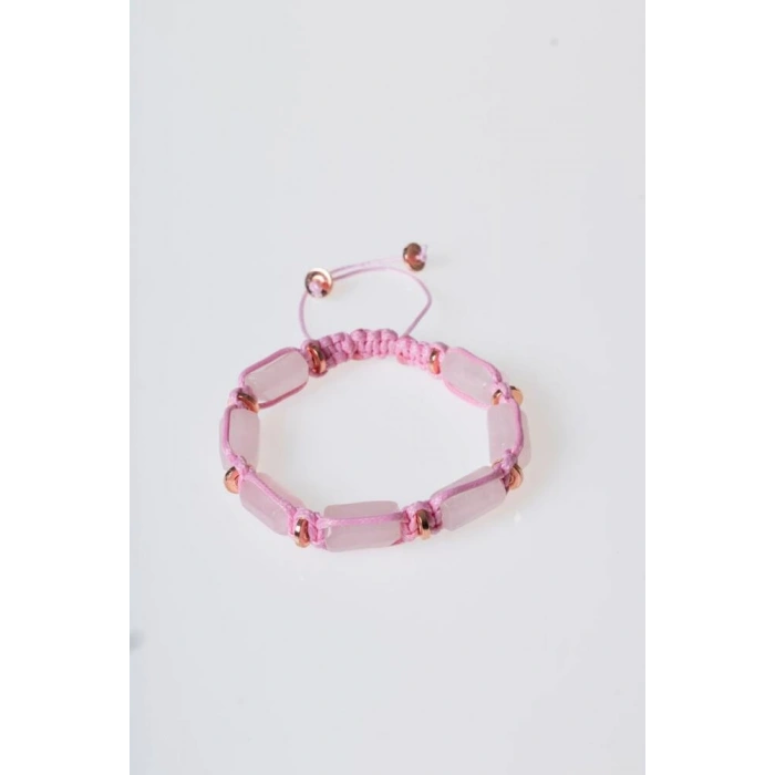 Sertifikalı Pembe Opal, Hematit Doğal Taş Makrome Bileklik