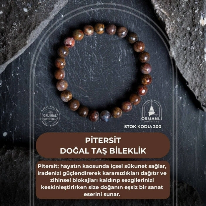 Sertifikalı Pitersit Doğal Taş Bileklik-8 mm (SK:200)