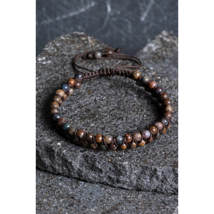 Sertifikalı Pitersit Doğal Taş Makrome Bileklik / 3-4 mm (SK:201)