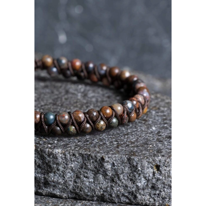 Sertifikalı Pitersit Doğal Taş Makrome Bileklik / 3-4 mm (SK:201)