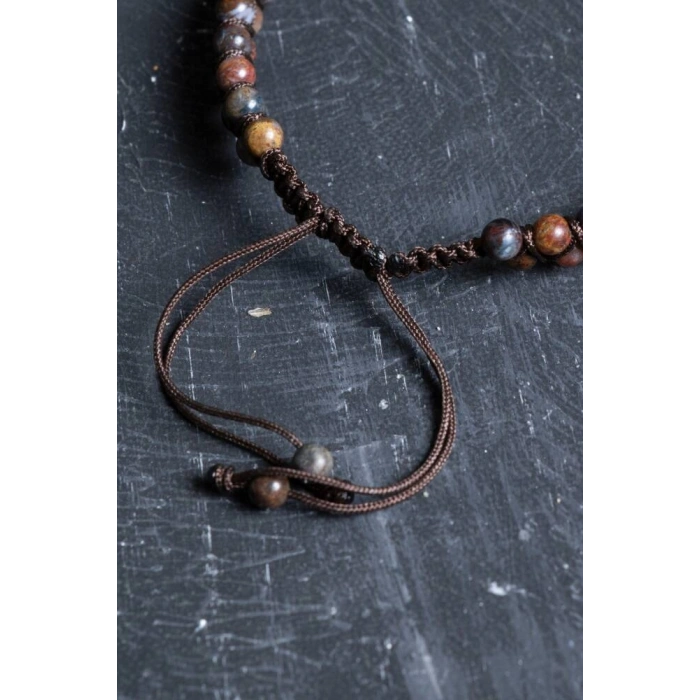 Sertifikalı Pitersit Doğal Taş Makrome Bileklik / 3-4 mm (SK:201)