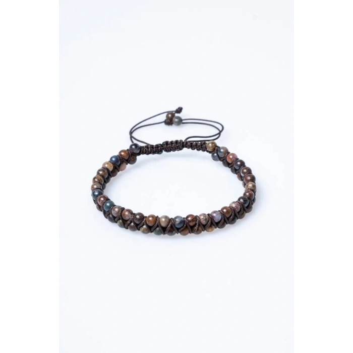 Sertifikalı Pitersit Doğal Taş Makrome Bileklik / 3-4 mm (SK:201)