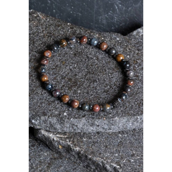 Sertifikalı Pitersit Zirkon Aparatlı Doğal Taş Bileklik-6 mm (SK:191)