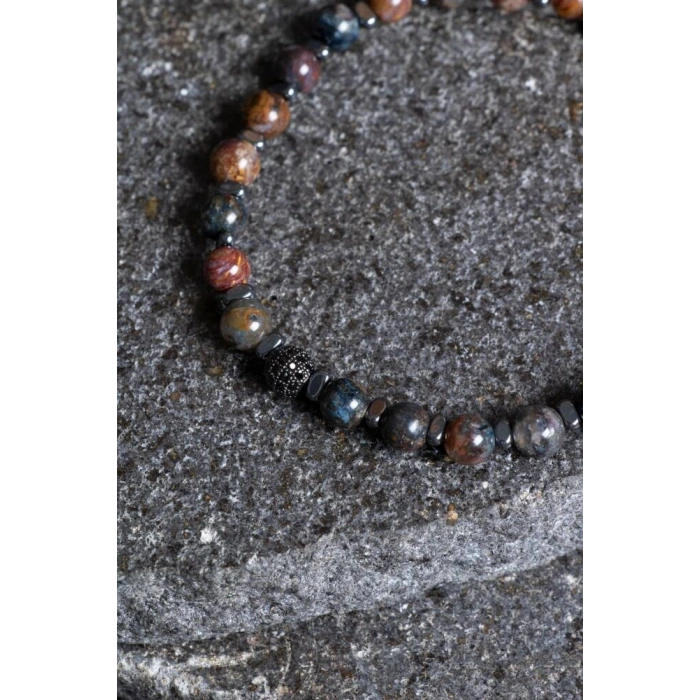 Sertifikalı Pitersit Zirkon Aparatlı Doğal Taş Bileklik-6 mm (SK:191)