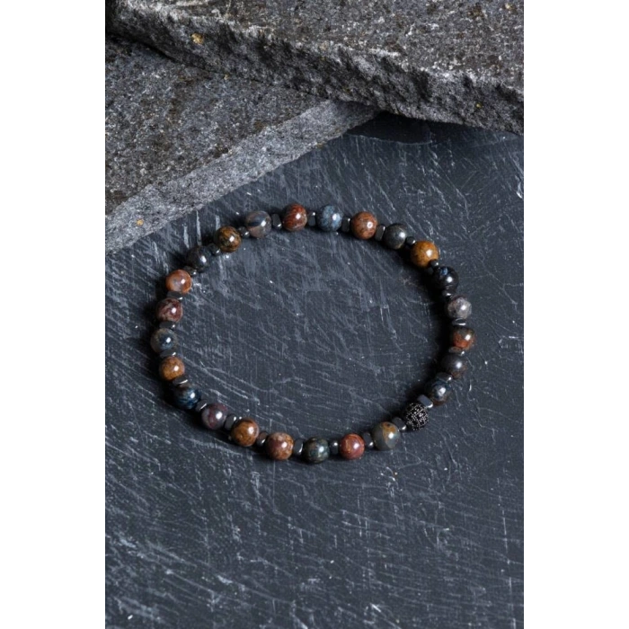 Sertifikalı Pitersit Zirkon Aparatlı Doğal Taş Bileklik-6 mm (SK:191)