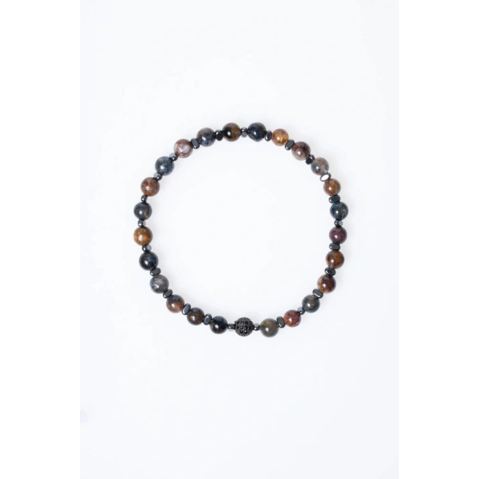 Sertifikalı Pitersit Zirkon Aparatlı Doğal Taş Bileklik-6 mm (SK:191)