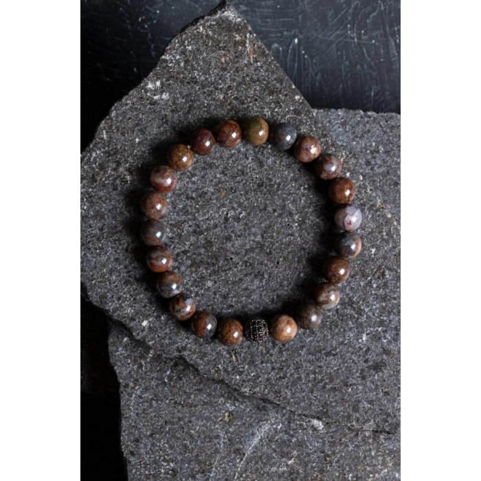 Sertifikalı Pitersit Zirkon Aparatlı Doğal Taş Bileklik-8 mm (SK:204)