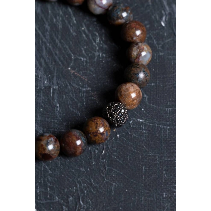 Sertifikalı Pitersit Zirkon Aparatlı Doğal Taş Bileklik-8 mm (SK:204)