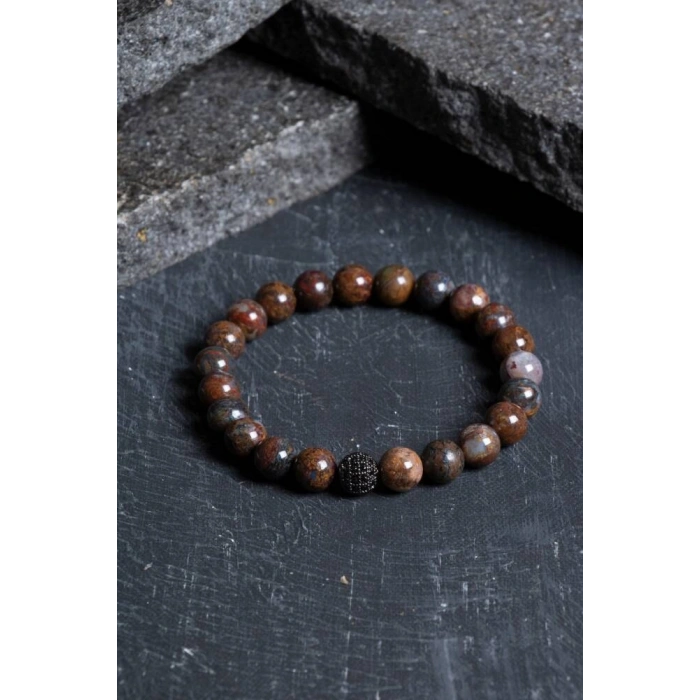 Sertifikalı Pitersit Zirkon Aparatlı Doğal Taş Bileklik-8 mm (SK:204)