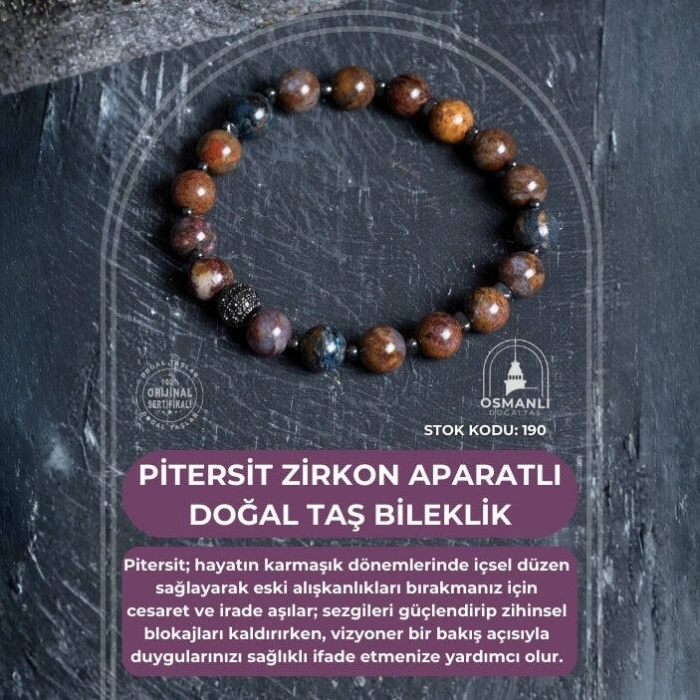 Sertifikalı Pitersit Zirkon Aparatlı Doğal Taş Bileklik (SK:190)
