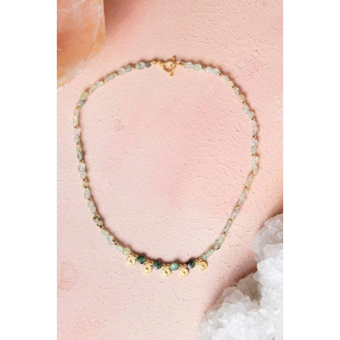 Sertifikalı Prehnit, Anyolit Doğal Taş Kolye (SK:249)