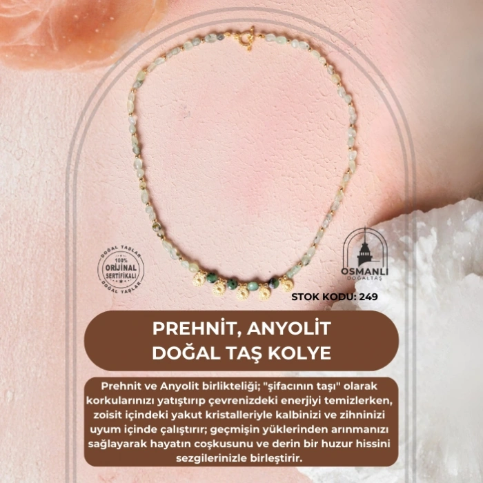 Sertifikalı Prehnit, Anyolit Doğal Taş Kolye (SK:249)