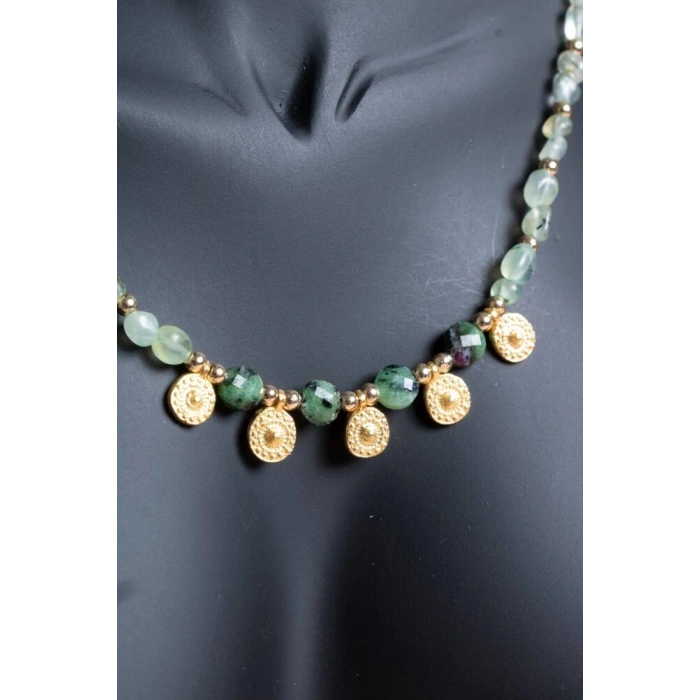 Sertifikalı Prehnit, Anyolit Doğal Taş Kolye (SK:249)