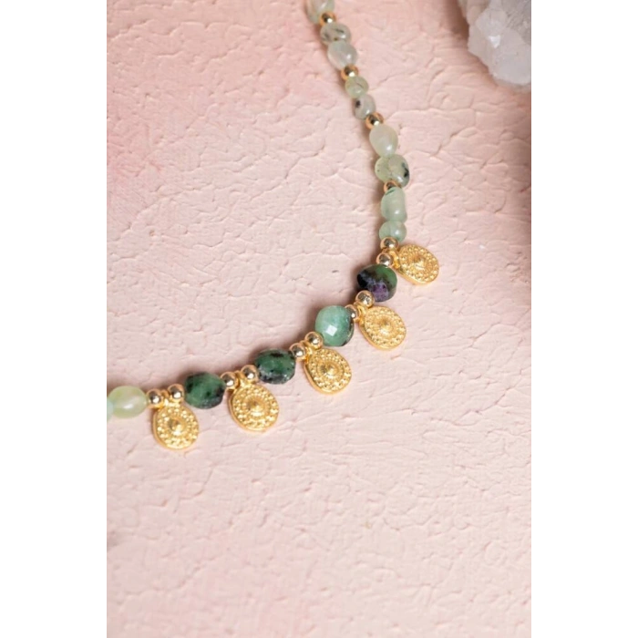 Sertifikalı Prehnit, Anyolit Doğal Taş Kolye (SK:249)