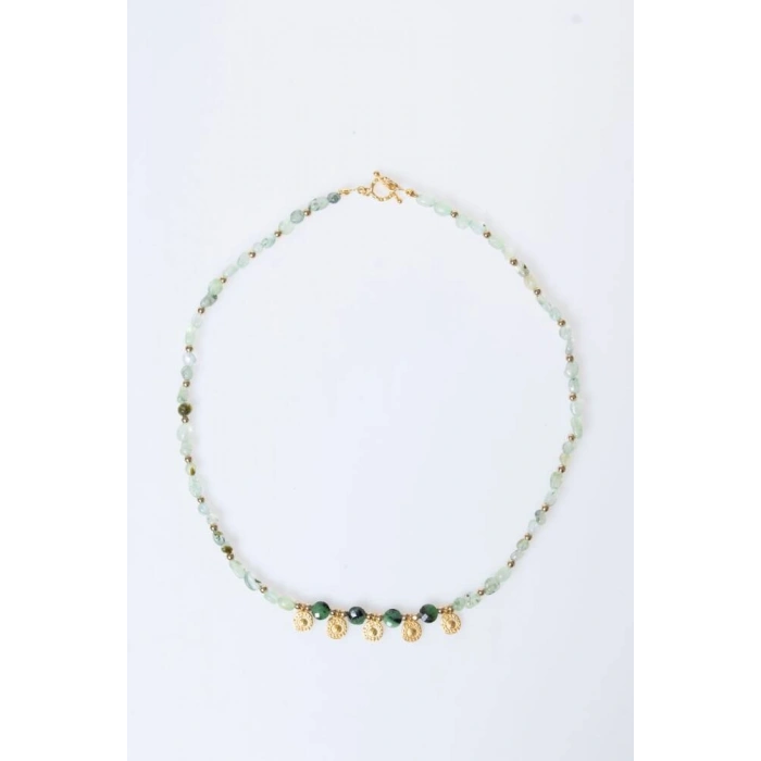 Sertifikalı Prehnit, Anyolit Doğal Taş Kolye (SK:249)