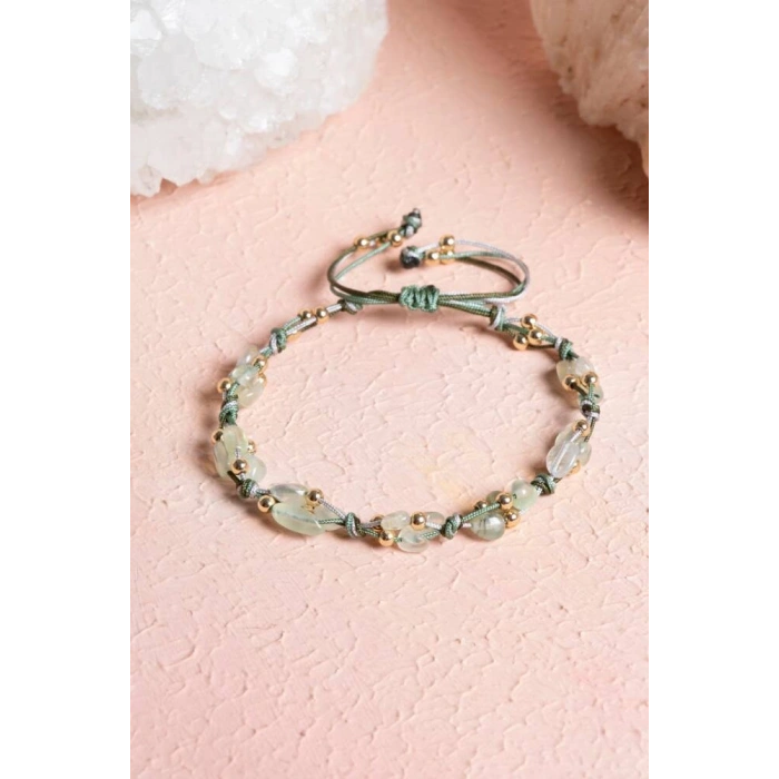 Sertifikalı Prehnit, Hematit Doğal Taş Makrome Bileklik (SK:240)