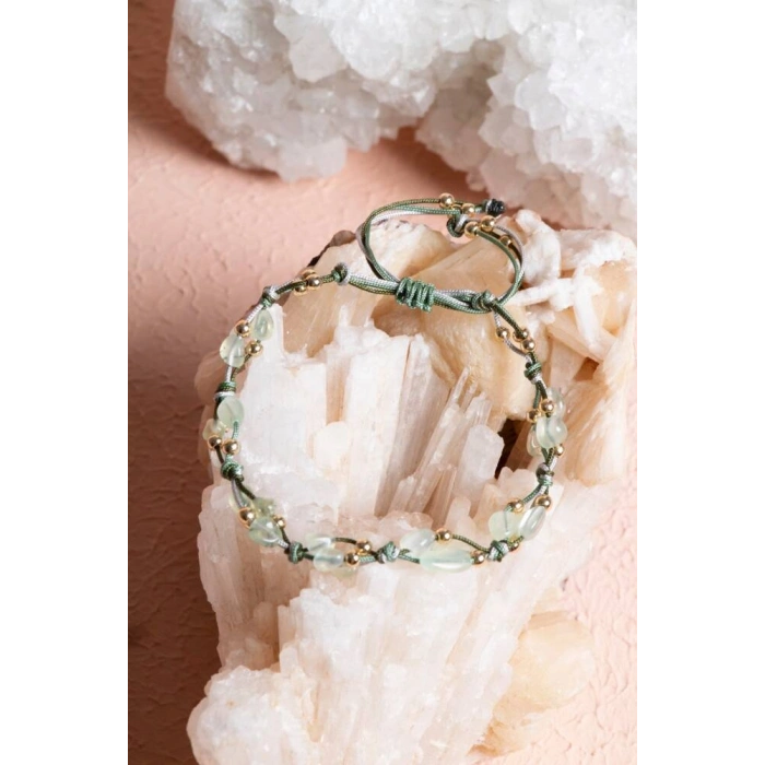 Sertifikalı Prehnit, Hematit Doğal Taş Makrome Bileklik (SK:240)