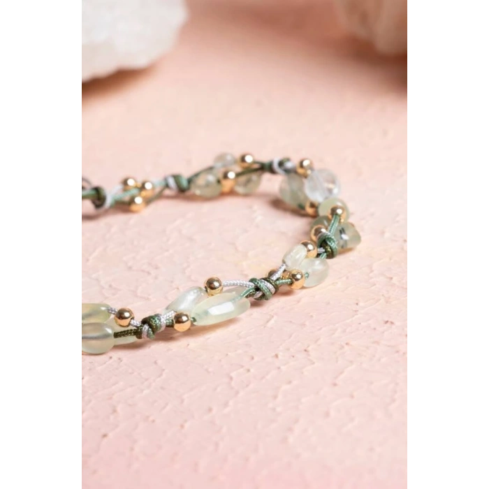 Sertifikalı Prehnit, Hematit Doğal Taş Makrome Bileklik (SK:240)