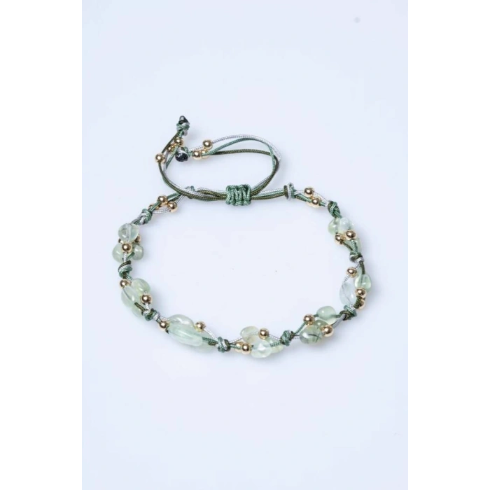 Sertifikalı Prehnit, Hematit Doğal Taş Makrome Bileklik (SK:240)