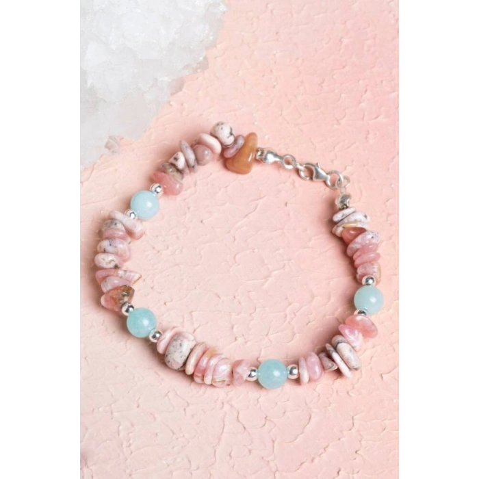 Sertifikalı Rodokrozit Amazonit Panik Atak, Öfke Kontrol Doğal Taş Bileklik