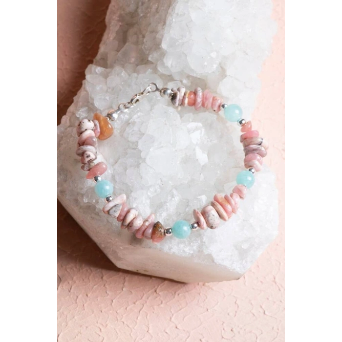 Sertifikalı Rodokrozit Amazonit Panik Atak, Öfke Kontrol Doğal Taş Bileklik