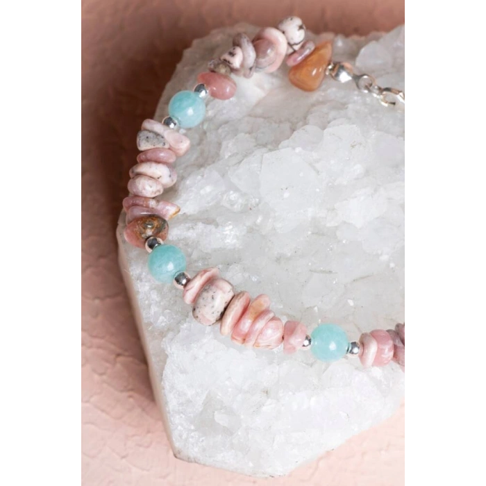 Sertifikalı Rodokrozit Amazonit Panik Atak, Öfke Kontrol Doğal Taş Bileklik