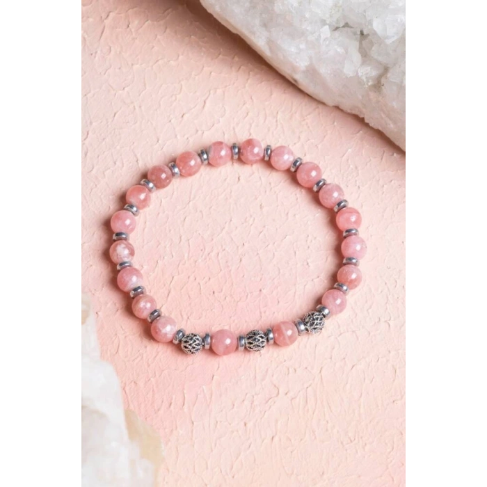 Sertifikalı Rodokrozit Gümüş Aparat Doğal Taş Bileklik