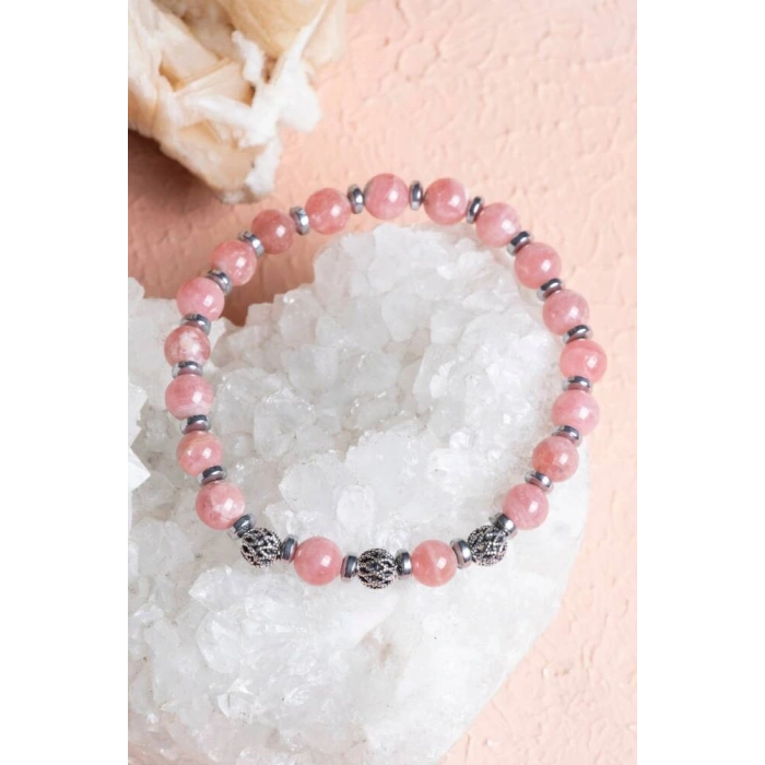 Sertifikalı Rodokrozit Gümüş Aparat Doğal Taş Bileklik