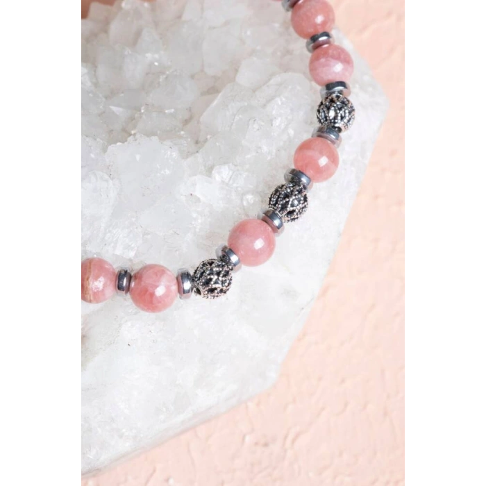 Sertifikalı Rodokrozit Gümüş Aparat Doğal Taş Bileklik