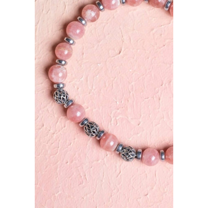 Sertifikalı Rodokrozit Gümüş Aparat Doğal Taş Bileklik