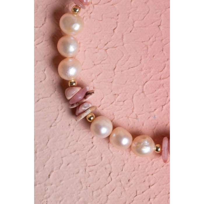 Sertifikalı Rodokrozit, İnci Doğal Taş Gümüş Bileklik