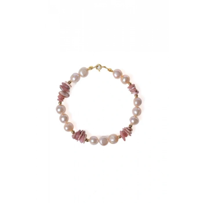 Sertifikalı Rodokrozit, İnci Doğal Taş Gümüş Bileklik