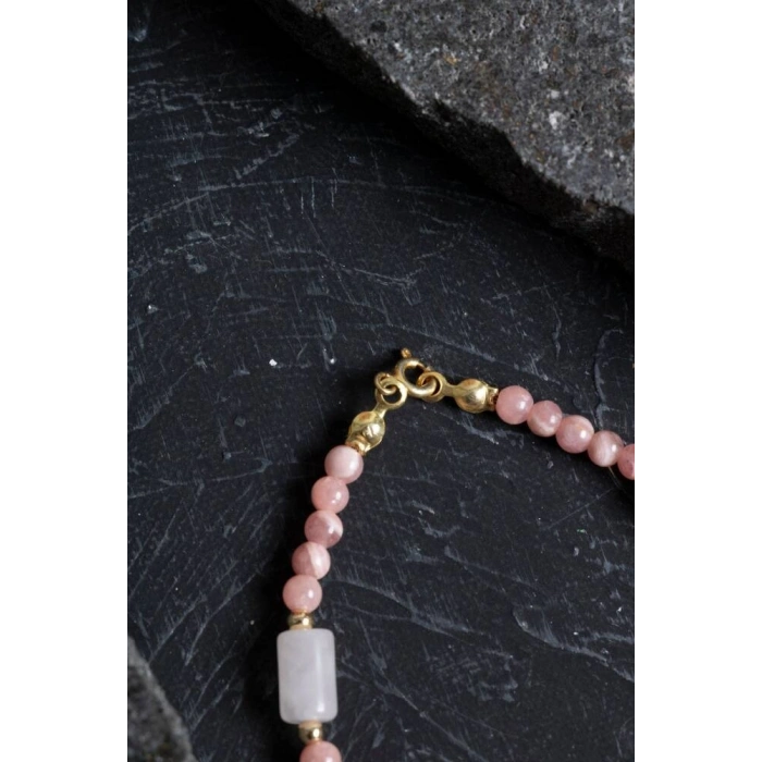 Sertifikalı Rodokrozit, Pembe Kuvars, Hematit Doğal Taş Bileklik