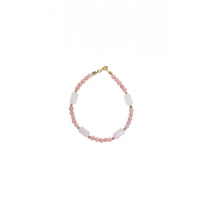 Sertifikalı Rodokrozit, Pembe Kuvars, Hematit Doğal Taş Bileklik