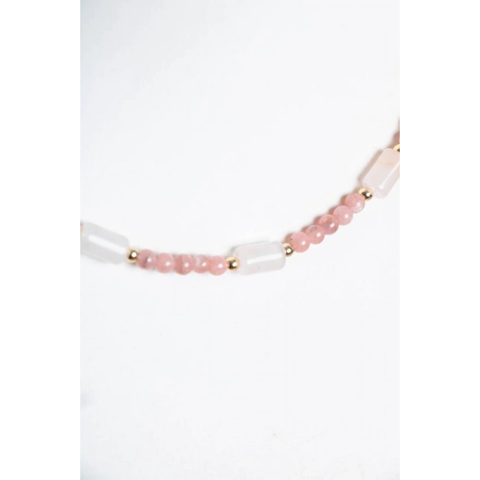 Sertifikalı Rodokrozit, Pembe Kuvars, Hematit Doğal Taş Kolye