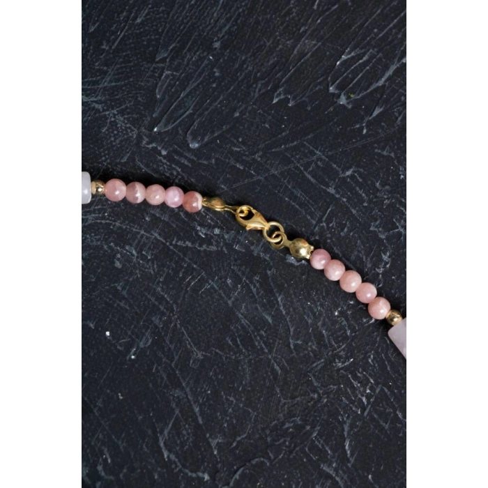 Sertifikalı Rodokrozit, Pembe Kuvars, Hematit Doğal Taş Kolye