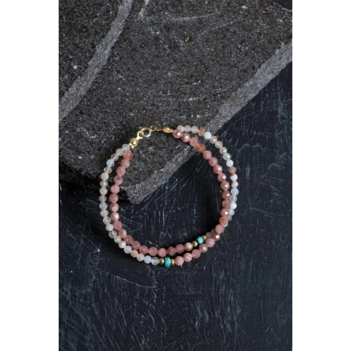 Sertifikalı Rodokrozit, Sitrin, Turkuaz Doğal Taş Bileklik