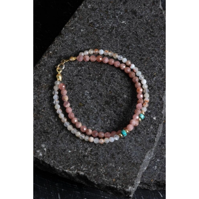 Sertifikalı Rodokrozit, Sitrin, Turkuaz Doğal Taş Bileklik