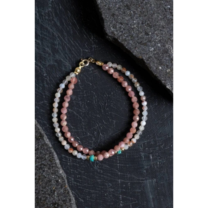 Sertifikalı Rodokrozit, Sitrin, Turkuaz Doğal Taş Bileklik