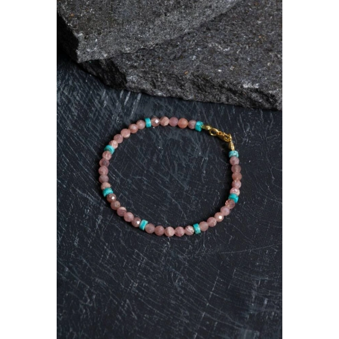 Sertifikalı Rodokrozit, Turkuaz Gümüş Kapama Doğal Taş Bileklik
