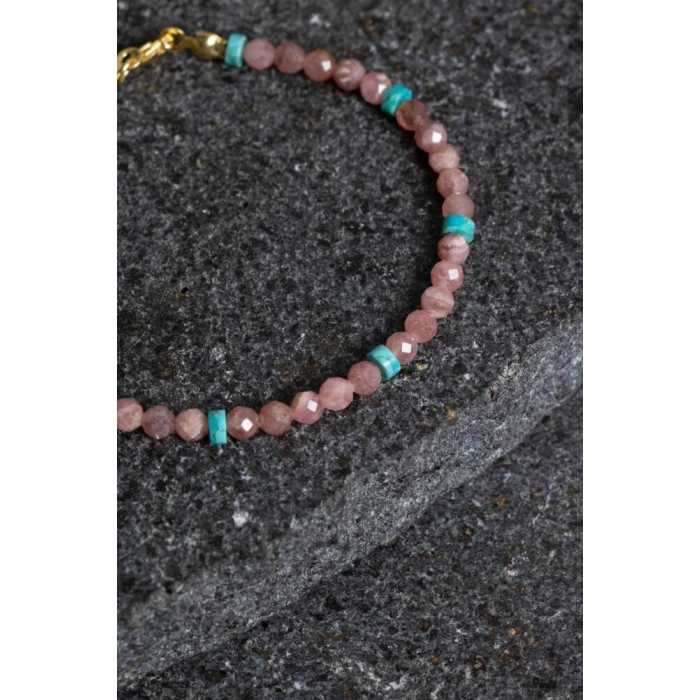 Sertifikalı Rodokrozit, Turkuaz Gümüş Kapama Doğal Taş Bileklik