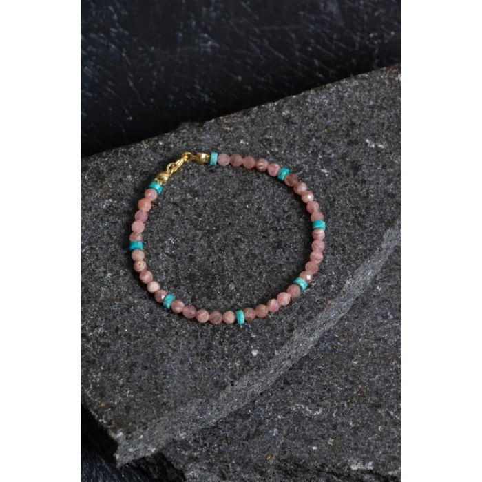 Sertifikalı Rodokrozit, Turkuaz Gümüş Kapama Doğal Taş Bileklik