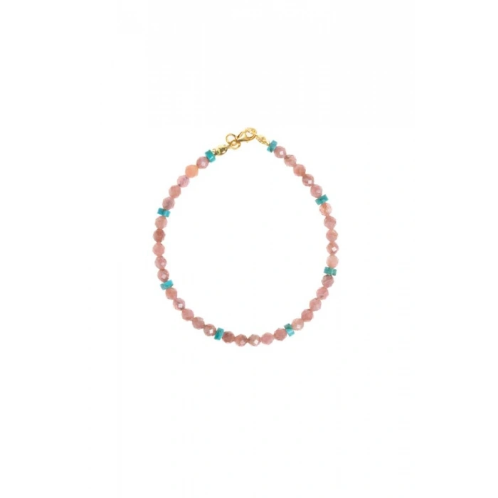 Sertifikalı Rodokrozit, Turkuaz Gümüş Kapama Doğal Taş Bileklik