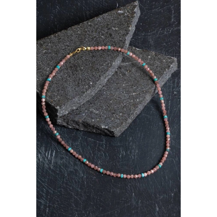 Sertifikalı Rodokrozit, Turkuaz Gümüş Kapama Doğal Taş Kolye