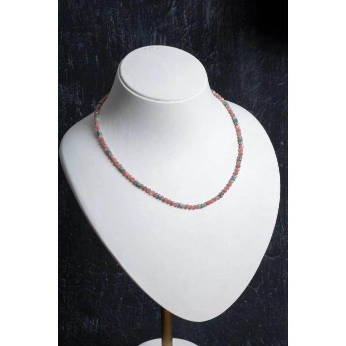 Sertifikalı Rodokrozit, Turkuaz Gümüş Kapama Doğal Taş Kolye