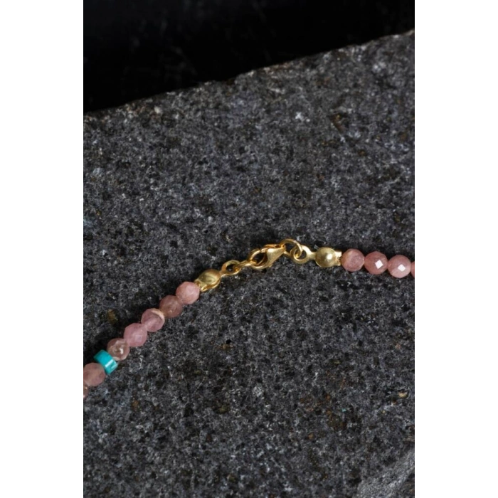 Sertifikalı Rodokrozit, Turkuaz Gümüş Kapama Doğal Taş Kolye