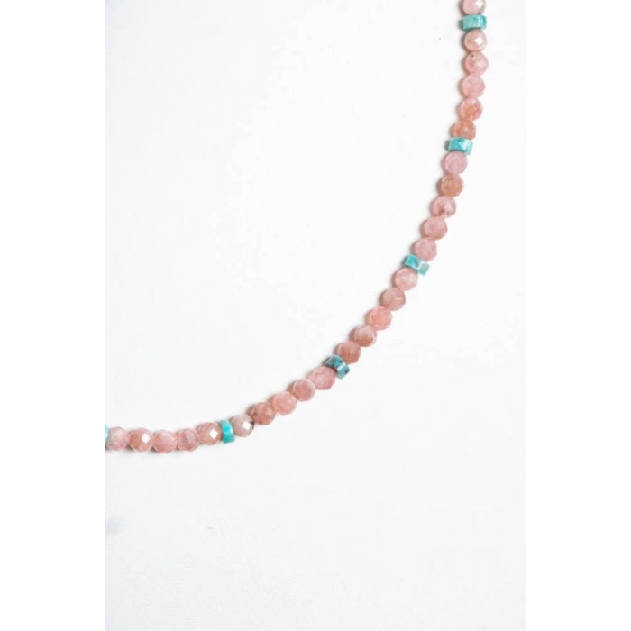 Sertifikalı Rodokrozit, Turkuaz Gümüş Kapama Doğal Taş Kolye