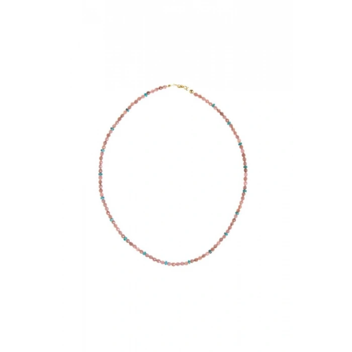 Sertifikalı Rodokrozit, Turkuaz Gümüş Kapama Doğal Taş Kolye