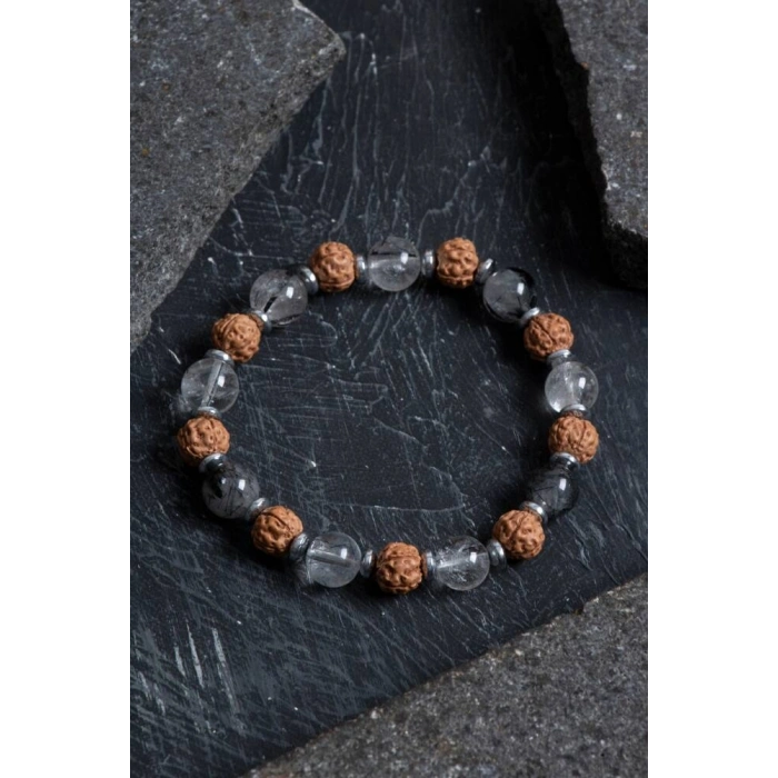 Sertifikalı Rutilli Kuvars, Rudrashka Hematit Doğal Taş Bileklik